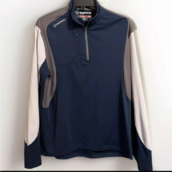 Sunice Golf Pullover Mens Large Blue White Otaki Mid Layer 1/4 Quarter Zip - Picture 1 of 14